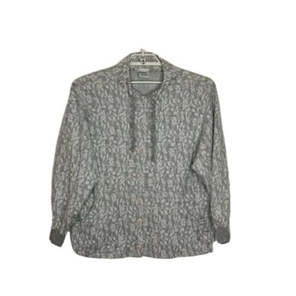 3/$20 America America Los Angeles Womens Size L Jacket Gray White Floral Buttons - Picture 1 of 6